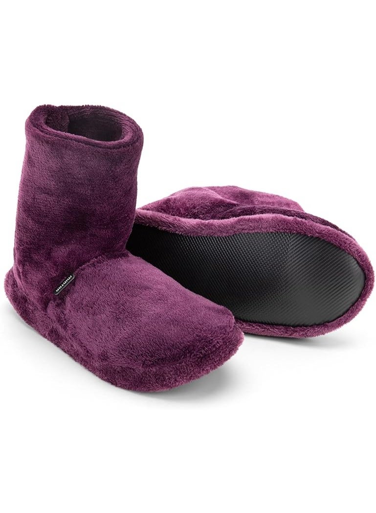 Mintra Unisex Winter Plush Boot Slippers – Cozy Indoor Slippers in Dusty Purple & Black | Plain Huggy - Image 2